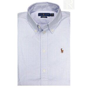 NWT Polo Women LS Classic Fit Oxford Shirt Blue/White Stripe MSRP $128.00